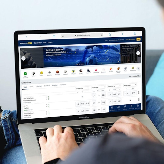 Admiralbet Bonus Banner auf der Homepage auf dem Mac Book