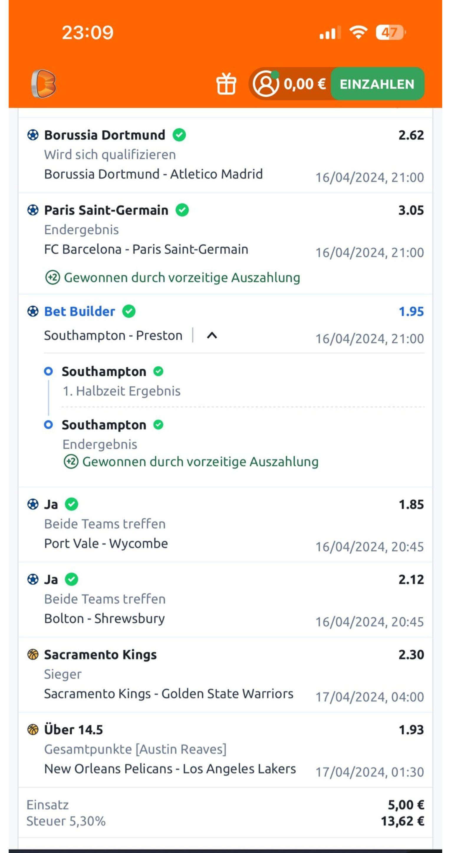 Betano Wettschein 1 200 EUR Gewinn