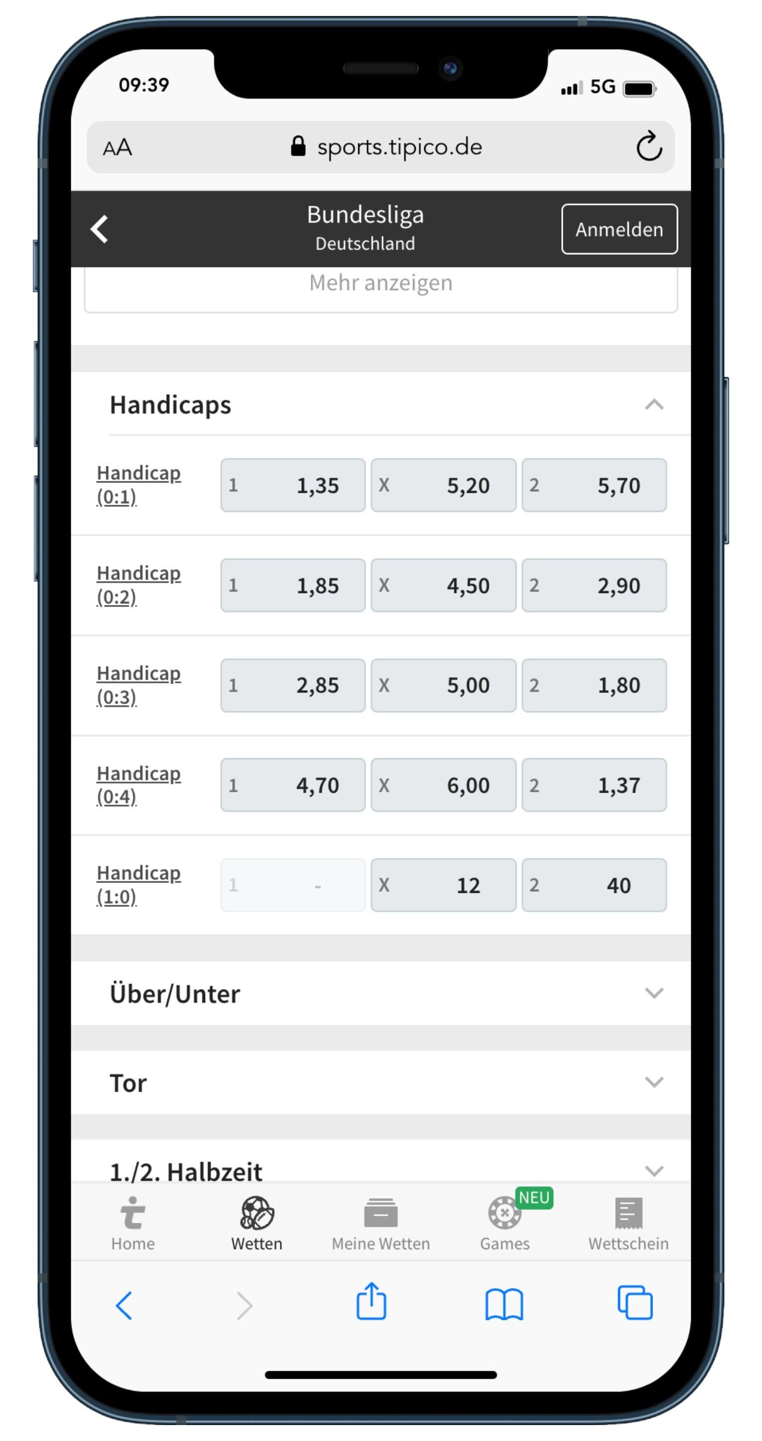Handicap wetten platzieren Beispiel Tipico Handicap Wette platzieren