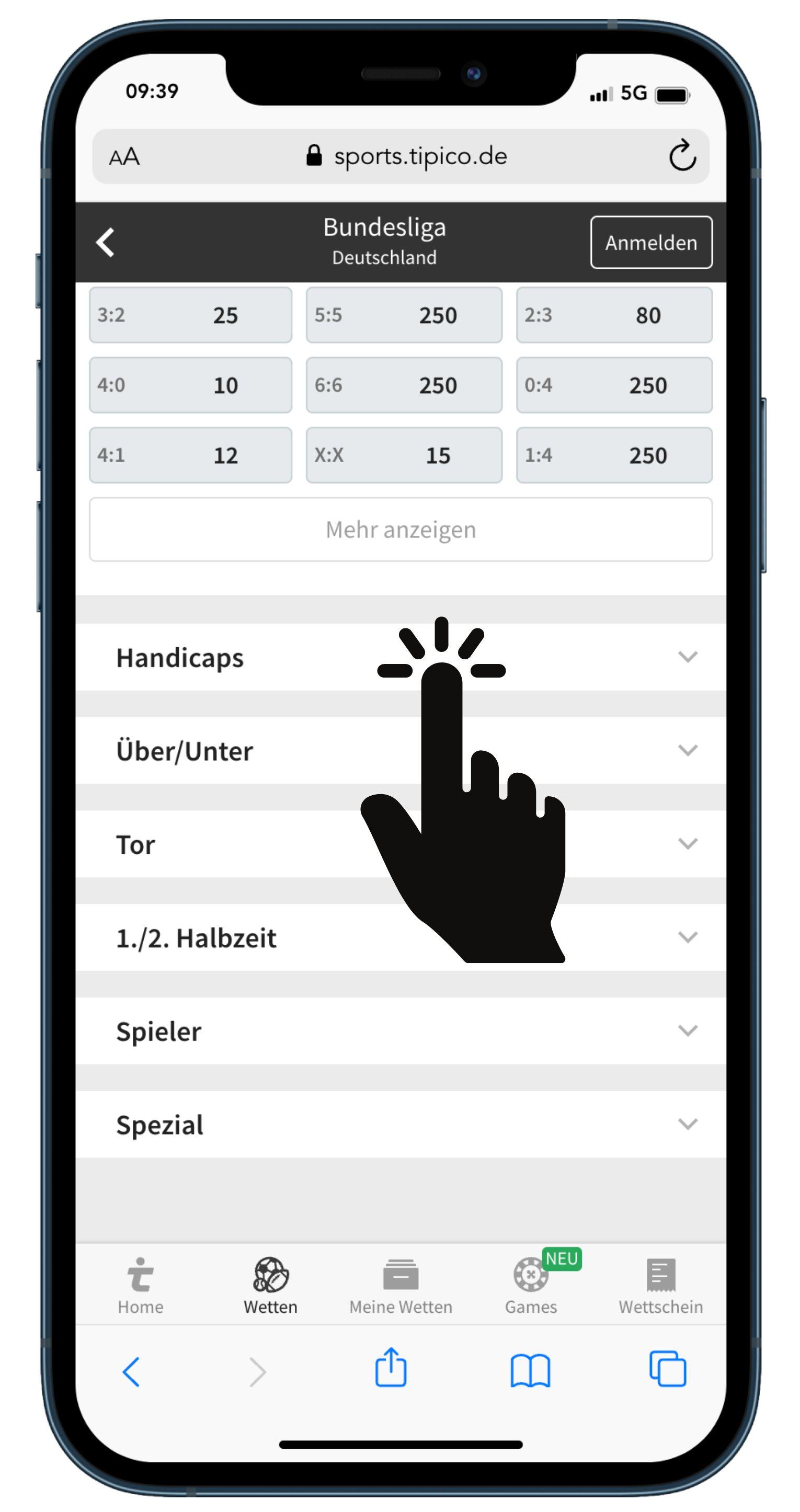 Handicap wetten platzieren Beispiel Tipico Handicap Wetten auswahlen