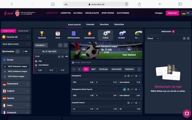 Vbet Sportwetten Angebot